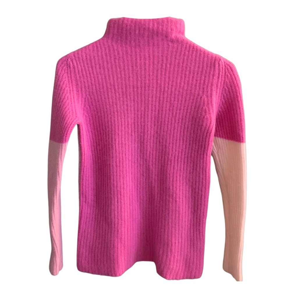 Neiman Marcus Cashmere Colorblock Pink Gray Turtleneck Mock Sweater XS Feminine
